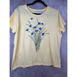 NWT VTG White Stag Tee Women XL Yellow Floral Glitter Short Sleeve